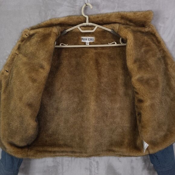 Marvin Richards Denim Jacket Size XL Retro Y2K 90s Faux Fur Lined Hippie Party - Picture 7 of 9